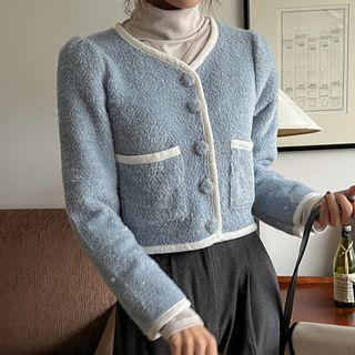 Dual-pocket Piped Cropped Cardigan