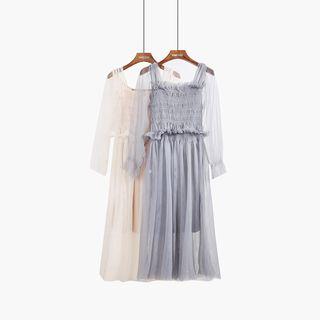 Square-neck Mesh Dress With Camisole