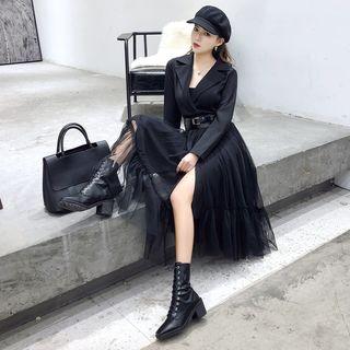 Elbow-sleeve / Long-sleeve A-line Midi Dress