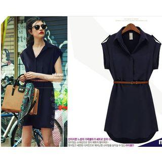 Plain Short-sleeve Chiffon Shirtdress