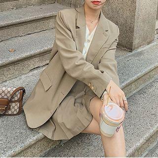 Set: Loose-fit Blazer + V-neck Cardigan + Pleated Skirt