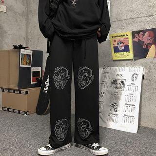 Monster Print Straight-cut Pants