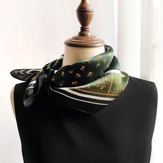 Print Silk Scarf Black & Green - One Size