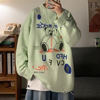 Round-neck Bear Printed Knitted Sweater