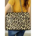 Studded Leopard Tote Bag With Pouch Leopard - One Size