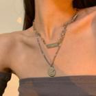 Double-strand Coin Necklace Silver - One Size
