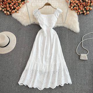 Ruffle Sleeve Eyelet Lace Maxi Dress
