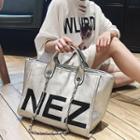 Numbering Faux Leather Tote Bag
