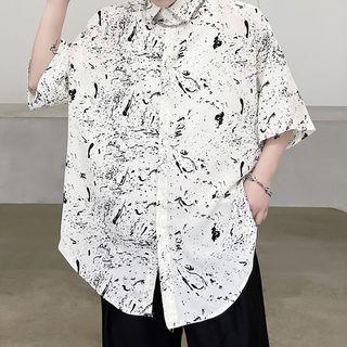 Print Oversized Short Sleeve Shirt