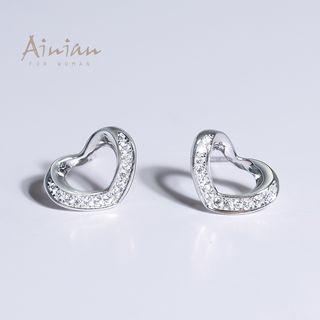 925 Sterling Silver Rhinestone Heart Earrings
