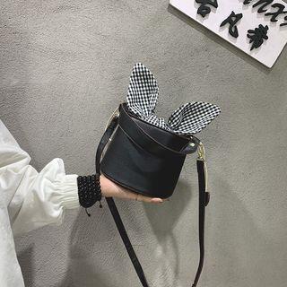 Plaid Panel Faux Leather Bucket Bag