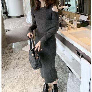 Cold-shoulder Rib Knit Midi Dress