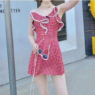 Strappy Plaid Swimsuit