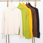 Turtle-neck Button-sleeve Knit Top