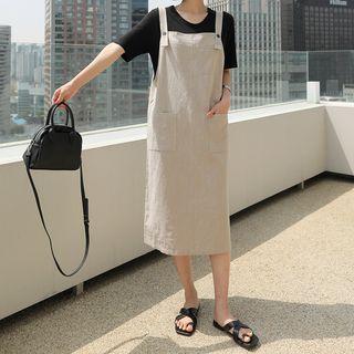 Patch-pocket Linen Long Overall Dress