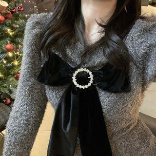 Long-sleeve Glitter Knit Top / Mini A-line Skirt