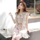 Floral Print Ruffled Sleeveless Chiffon Playsuit