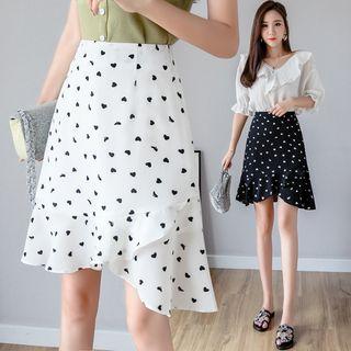 Heart Print Ruffled A-line Skirt