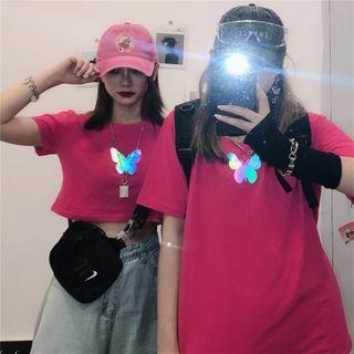 Reflective Butterfly Short-sleeve Cropped T-shirt