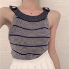 Striped Sleeveless Knit Top / High-waist Pleated Skirt
