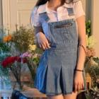 Mini Denim Overall Dress / Short-sleeve Collared T-shirt