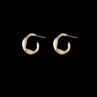 Twisted Alloy Open Hoop Earring 1 Pair - Gold & White - One Size