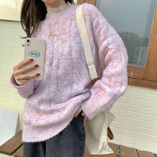 Round-neck Melange Off-shoulder Long-sleeve Sweater
