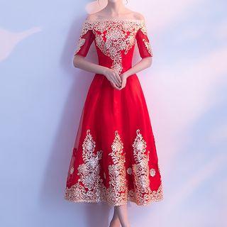 Wedding Off-shoulder Short-sleeve Dress