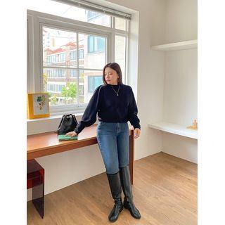 Puff-sleeve Buttoned-cuff T-shirt
