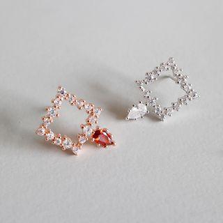925 Sterling Silver Rhinestone Square Earring