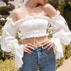 Ruffled Off-shoulder Bell-sleeve Cropped Top