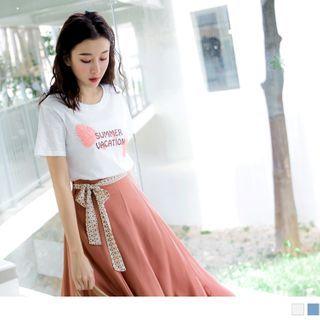 Leaf-print Lettering Short-sleeve T-shirt