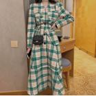 Plaid V-neck Single-breasted Loose-fit Long-sleeve Blazer / Plaid High-waist Single-breasted Loose-fit A-line Skirt
