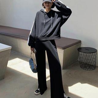 Set: Plain Hoodie + High-waist Wide-leg Pants
