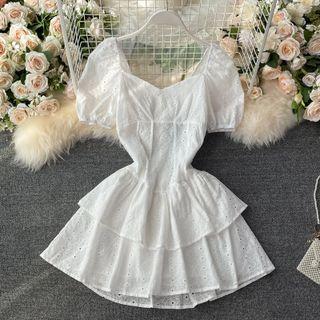 Eyelet Lace Tiered Short-sleeve Dress