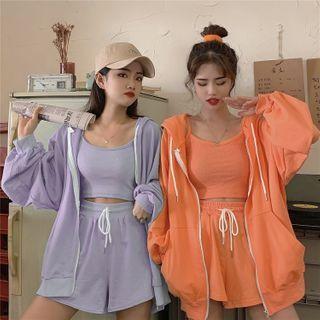 Set: Camisole Top + Shorts + Hood Zip Jacket