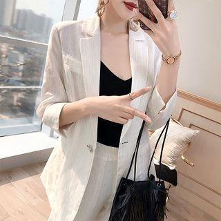 Set: 3/4-sleeve Striped Blazer + Capri Pants