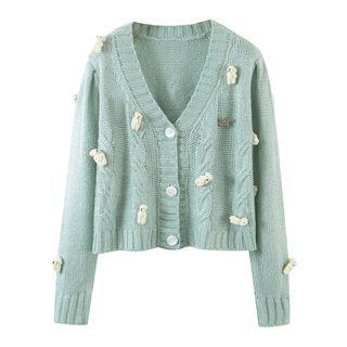 Bear Plush Cable Knit Cardigan