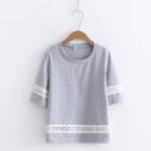 3/4-sleeve Lace Trim T-shirt