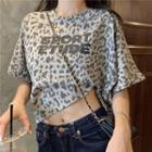 Lettering Leopard Print Cropped T-shirt