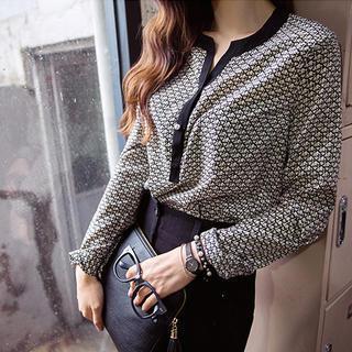 Half-placket Patterned Blouse