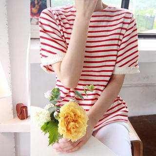 Pleated-detail Striped T-shirt