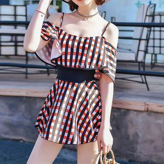 Elbow-sleeve Cold Shoulder Swimsuit / Swim Skirt