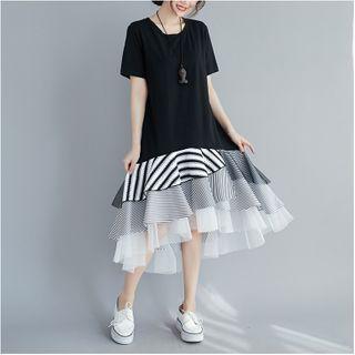 Mock Two-piece Layered Dress Black - One Size