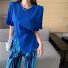 Short-sleeve Ribbed Slit T-shirt / Tie-dyed Wide Leg Pants