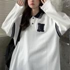 Long-sleeve Letter Embroidered Collared T-shirt