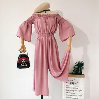 Bell-sleeve Off-shoulder Wide Leg Jumpsuit