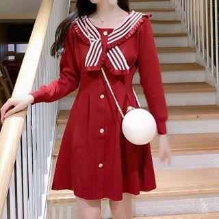 Long-sleeve Doll-collar Button-up Mini Dress