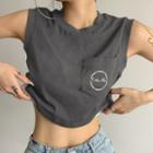 Mock Two-piece Lettering Embroidered Tank Top