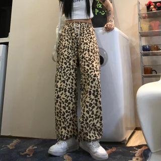 Leopard Print Drawstring Hem Pants